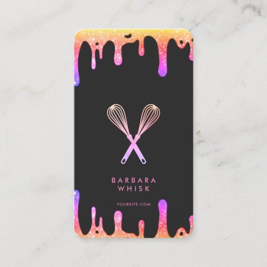 Moderner holografischer Tropfen Whisk Baker Cake D Visitenkarte (Vorderseite)