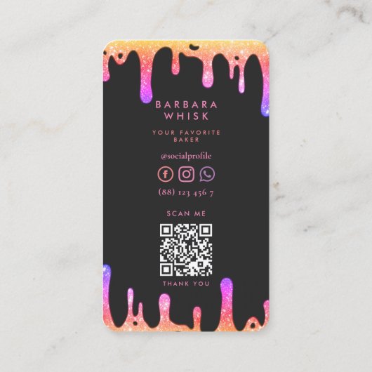 Moderner holografischer Tropfen Whisk Baker Cake D Visitenkarte (Rückseite)