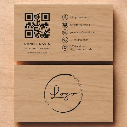 Moderner Holz Firmenlogo QR-Code Visitenkarte