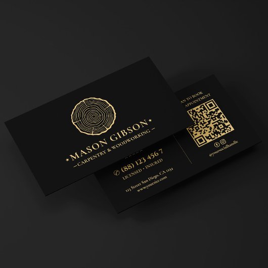 Moderner Holzarbeiter Zimmermann Logo Schwarz Visitenkarte