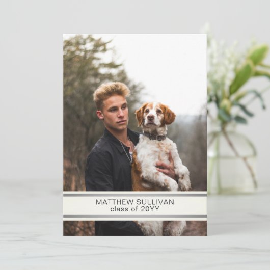 Moderner HolzLook | Foto Graduation Party Einladung (Stehend Vorderseite)