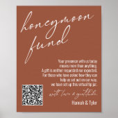 Moderner Honeymoon Fund QR Code Terracotta Sign Poster (Vorne)