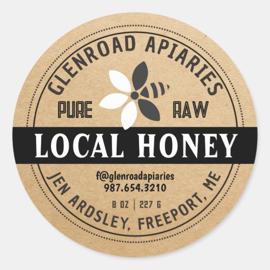 Moderner Honig Stilvolle Blume Bee Kraft Black Runder Aufkleber (Vorderseite)