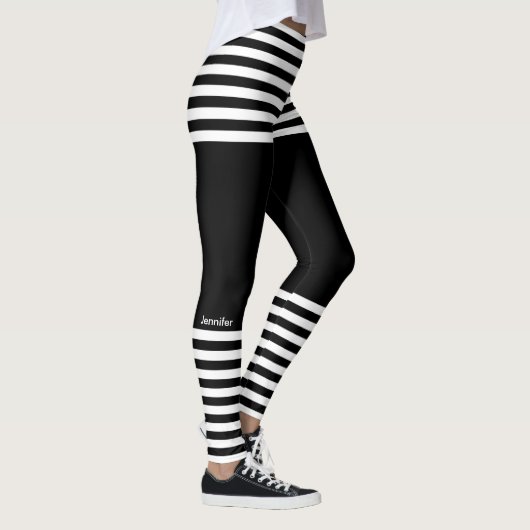 Moderner horizontaler Streifen-individueller Name Leggings (Rechts)