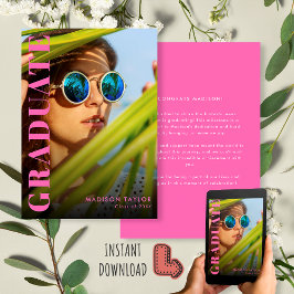 Moderner Hot-Pink-Chic-Graduate-Foto-Abschluss Ankündigung