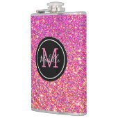 Moderner Hot Pink Glitzer Mit Monogramm Personalis Flachmann (Links)