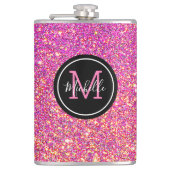 Moderner Hot Pink Glitzer Mit Monogramm Personalis Flachmann (Vorderseite)