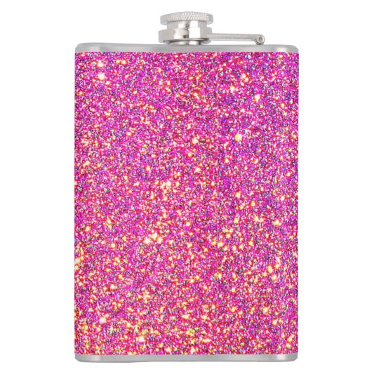Moderner Hot Pink Glitzer Mit Monogramm Personalis Flachmann (Rückseite)