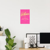 Moderner Hot Pink Neon Glow Gold Glitzer Willkomme Poster (Heimbüro)