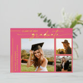 Moderner Hot Pink Script Graduate Foto Abschluss Folieneinladung (Stehend vorne)