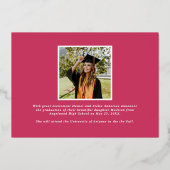 Moderner Hot Pink Script Graduate Foto Abschluss Folieneinladung (Rückseite)