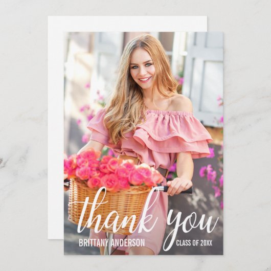 Moderner Hübscher Abschluss Danke Fotokarte Ankündigung (Vorne/Hinten)