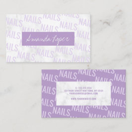 Moderner hübscher weißer Marmor und lila Nägel Visitenkarte