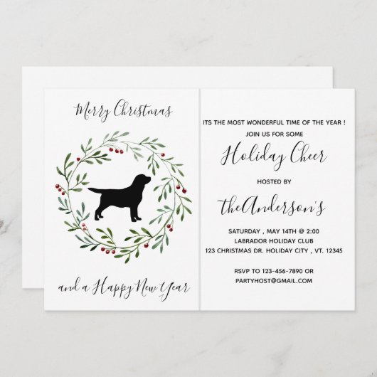 Moderner Hund Schwarzes Labrador Frohe Weihnachten Einladung (Vorne/Hinten)