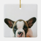 Moderner Hund zwei Fotos | Merry Woofmas Keramikornament (Rückseite)
