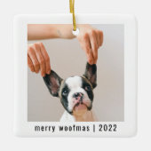 Moderner Hund zwei Fotos | Merry Woofmas Keramikornament (Vorderseite)