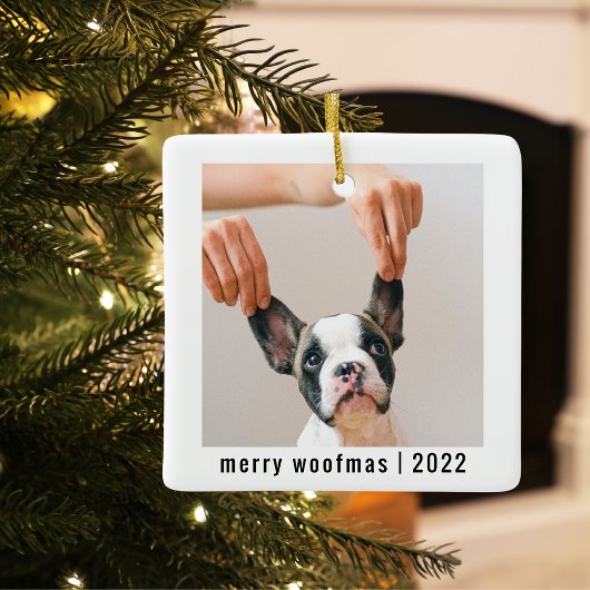 Moderner Hund zwei Fotos | Merry Woofmas Keramikornament