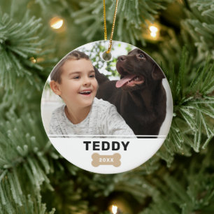 Moderner Hundeknochen-Weihnachts-Hund-Foto und Nam Keramik Ornament