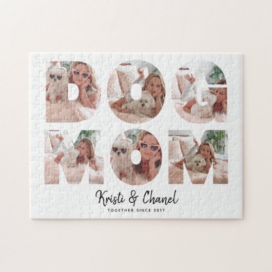 Moderner Hundetext Mama 6 FotoCollage Benutzerdefi Puzzle (Horizontal)