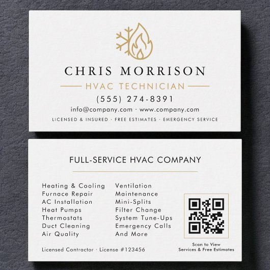 Moderner HVAC-White-Gold-QR-Code Visitenkarte