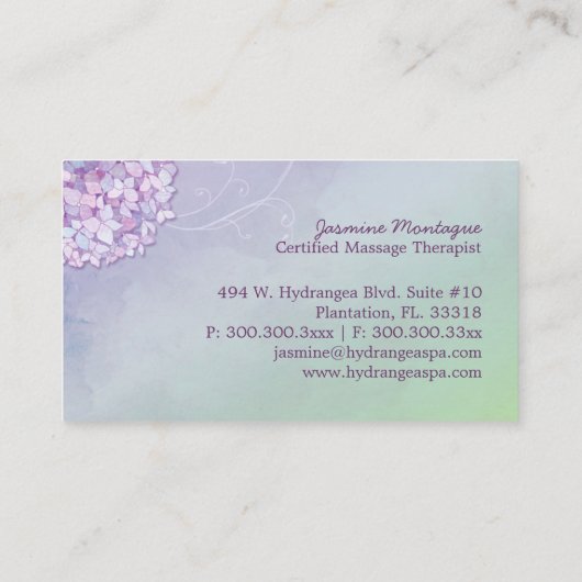 Moderner Hydrangeas-Wellness-Center + Massage Visitenkarte (Rückseite)