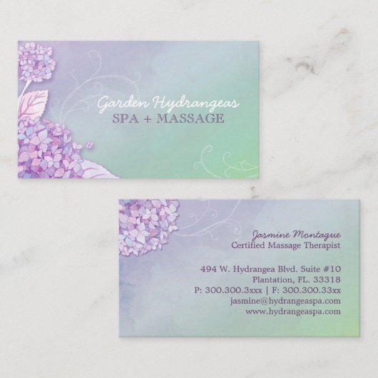 Moderner Hydrangeas-Wellness-Center + Massage Visitenkarte (Vorne/Hinten)