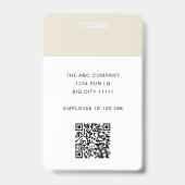 Moderner ID Card Beige Minimal Logo Foto QR Code Ausweis (Rückseite)