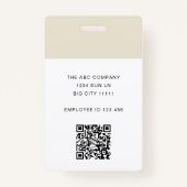 Moderner ID Card Beige Minimal Logo Foto QR Code Ausweis (Rückseite)