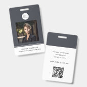 Moderner ID Card Grauer Minimal-Logo-Foto QR Code Ausweis (Vorder- & Rückseite)
