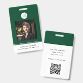Moderner ID Card Grüner Minimaler Foto QR Code Ausweis (Vorder- & Rückseite)