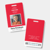 Moderner ID Card Red Business Employee Bar Code Ausweis (Vorder- & Rückseite)