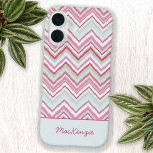 Moderner Ikat Zickzack Strip Personalisierter Name iPhone 16 Hülle
