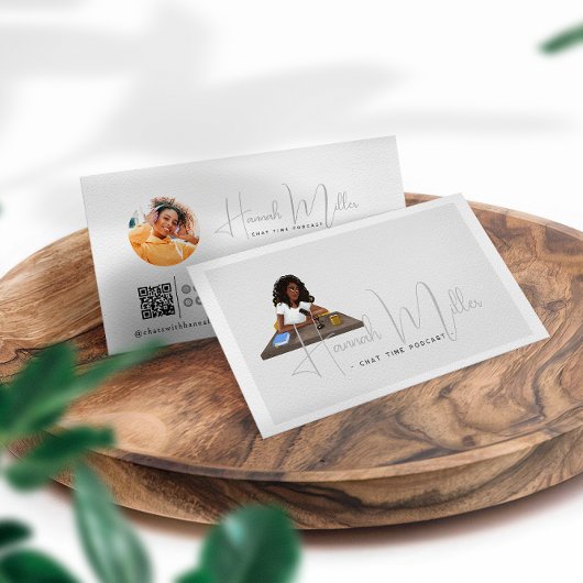 Moderner Illustrierter Podcast Foto QR Code Visitenkarte