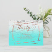 Moderner Imitat-Rosengoldskriptmarmor aquamarine Einladung (Stehend Vorderseite)