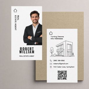 Moderner Immobilienmakler-Broker White Photo QR Visitenkarte