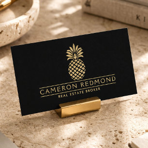 Moderner Immobilienmakler mit goldenem Ananas-Logo Visitenkarte
