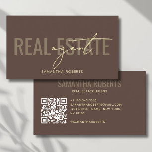 Moderner Immobilienmakler QR Code braun Visitenkarte