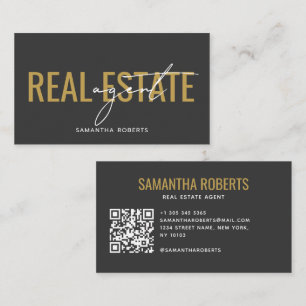 Moderner Immobilienmakler QR Code grau gold Visitenkarte