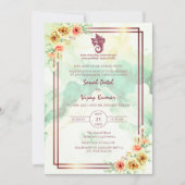Moderner indischer Hindu Wedding Ganesha Floral Ma Einladung (Vorderseite)