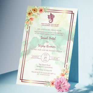 Moderner indischer Hindu Wedding Ganesha Floral Ma Einladung