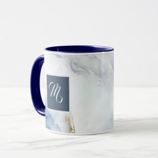 Moderner Individuelle Name aus blauem Marmor Kaffe Tasse (Vorderseite Links)