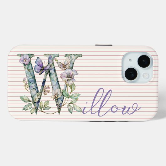 Moderner Individuelle Name Blumenschmetterling Ers Case-Mate iPhone Hülle (Rückseite (Horizontal))