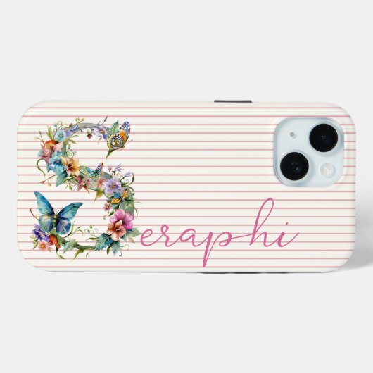 Moderner Individuelle Name Blumenschmetterling Ers Case-Mate iPhone Hülle (Rückseite (Horizontal))