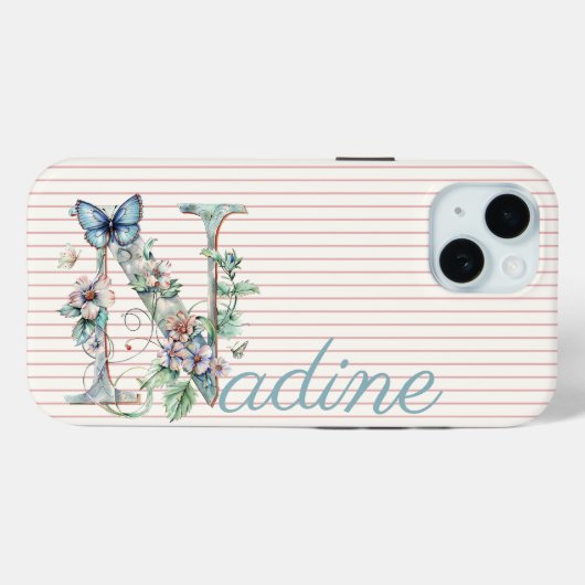 Moderner Individuelle Name Blumenschmetterling-Urg Case-Mate iPhone Hülle (Rückseite (Horizontal))