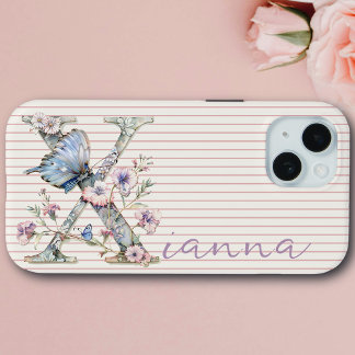 Moderner Individuelle Name Floral Butterfly Initia Case-Mate iPhone Hülle