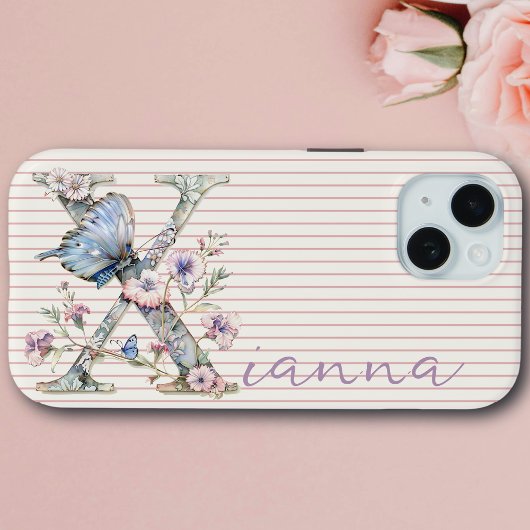 Moderner Individuelle Name Floral Butterfly Initia Case-Mate iPhone Hülle