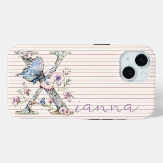 Moderner Individuelle Name Floral Butterfly Initia Case-Mate iPhone Hülle (Rückseite (Horizontal))