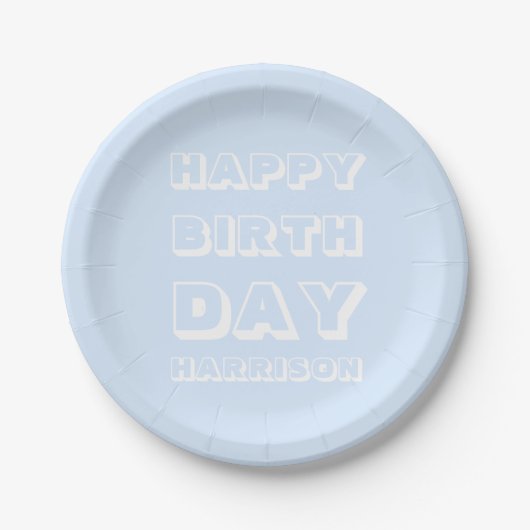Moderner Individuelle Name, Happy Birthday, hellbl Pappteller (Vorderseite)