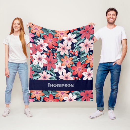 Moderner individuelle Name Navy Blumendekor Fleecedecke (Beispiel)