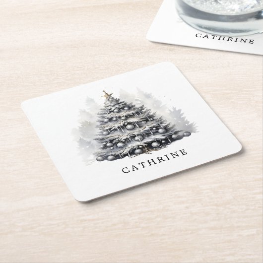Moderner Individuelle Name Schwarz & Weiß Weihnach Rechteckiger Pappuntersetzer (angewinkelt)